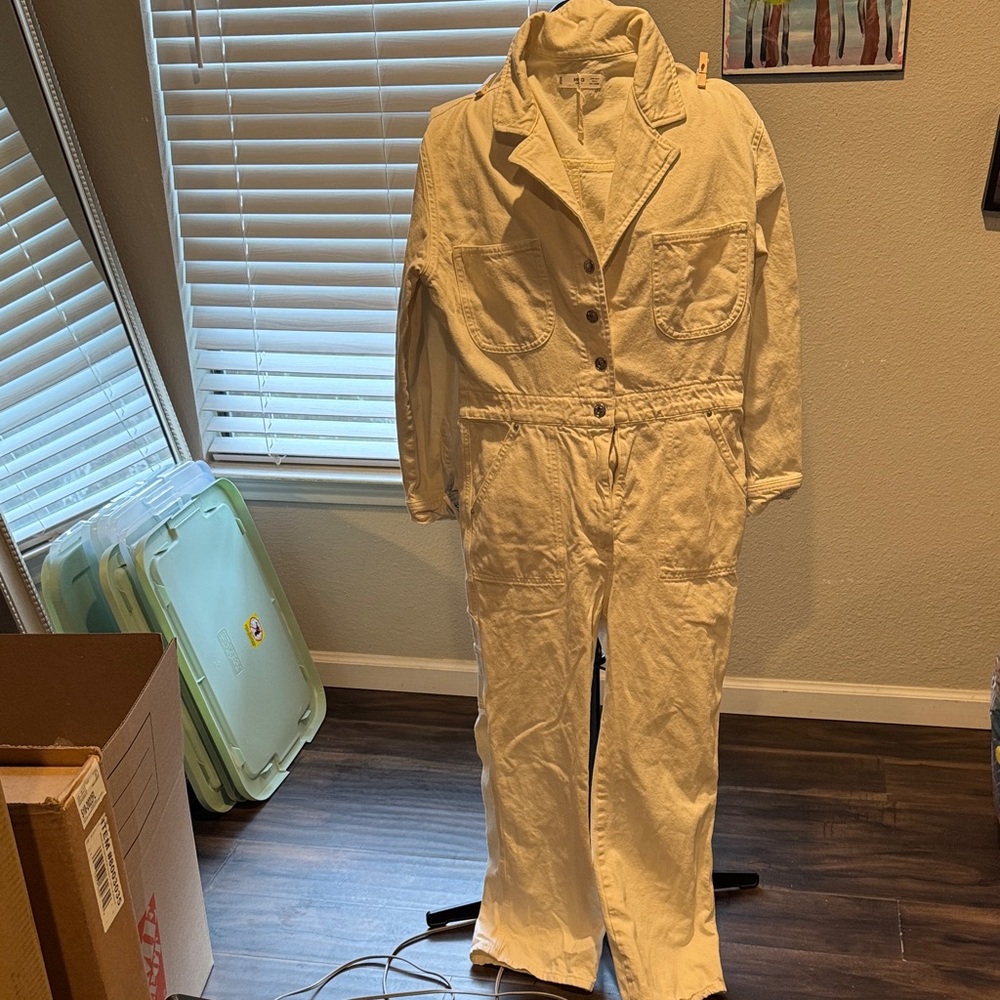 Cream Denim Utility Jumpsuit